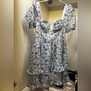 Cider ruffle and puff sleeve mini dress